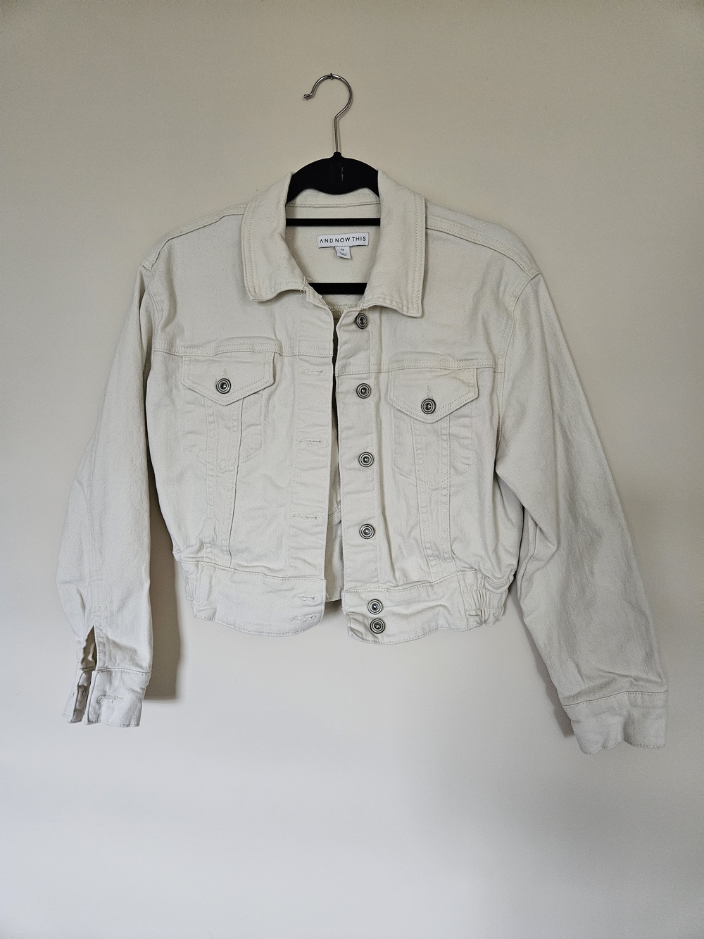 Cream Cropped Denim Jacket